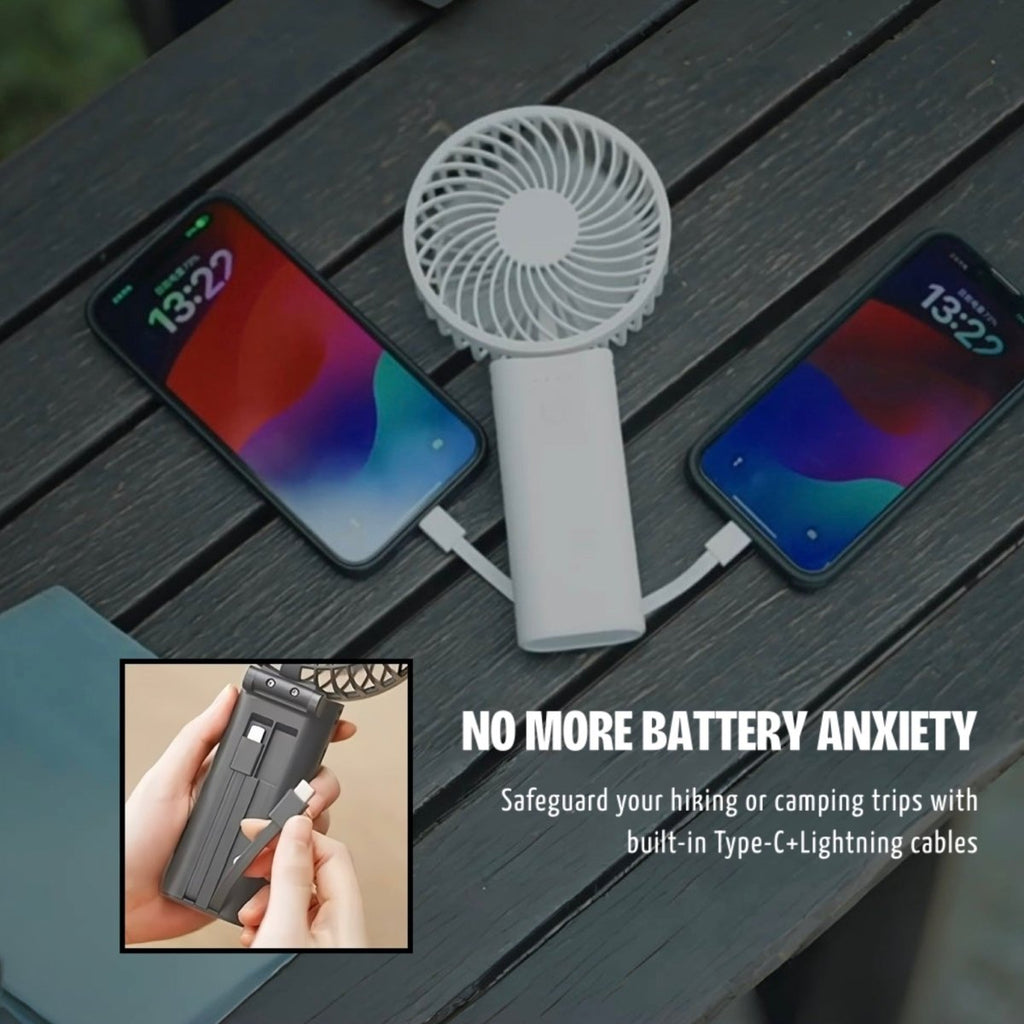 Ventilador portátil + batería portátil para dispositivos